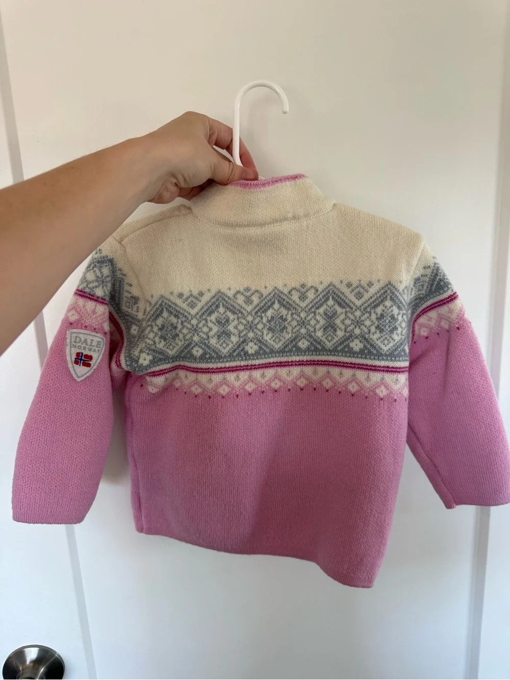Dale of Norway wool Girls Pink and Cream Fair Isle Half-Zip Sweater